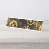 Naadloze Steampunk Brass Gears Bureau Naambordje (Voorkant)