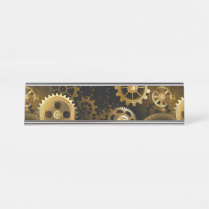 Naadloze Steampunk Brass Gears Bureau Naambordje