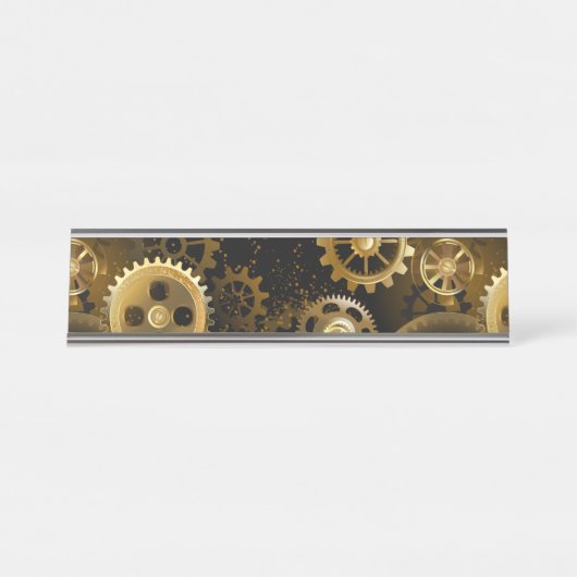 Naadloze Steampunk Brass Gears Bureau Naambordje (Voorkant)