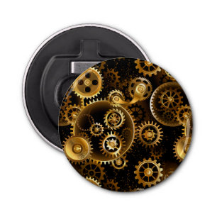 Naadloze Steampunk Brass Gears Button Flesopener