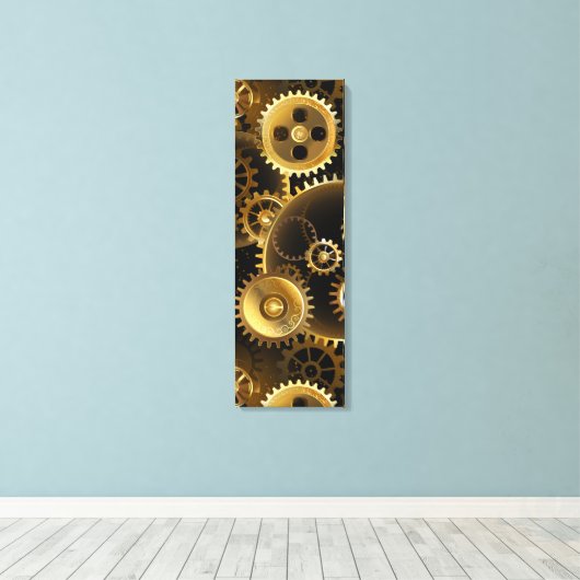 Naadloze Steampunk Brass Gears Canvas Afdruk (Insitu (Houten vloer))