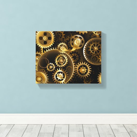 Naadloze Steampunk Brass Gears Canvas Afdruk (Insitu (Houten vloer))