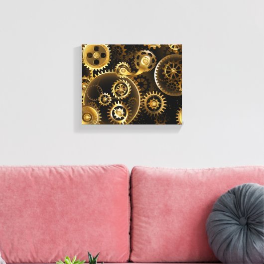 Naadloze Steampunk Brass Gears Canvas Afdruk (Insitu (Woonkamer))