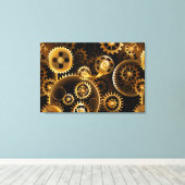 Naadloze Steampunk Brass Gears Canvas Afdruk (Insitu (Houten vloer))