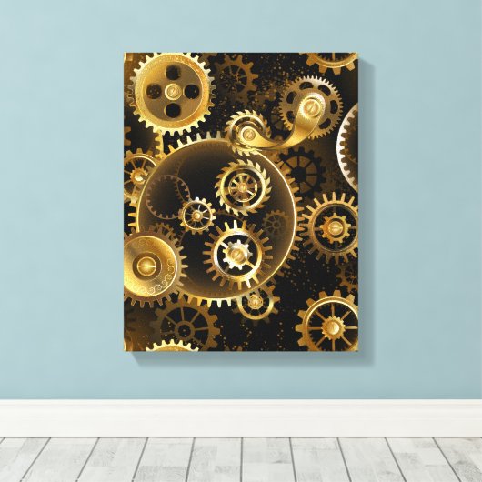 Naadloze Steampunk Brass Gears Canvas Afdruk (Insitu (Houten vloer))