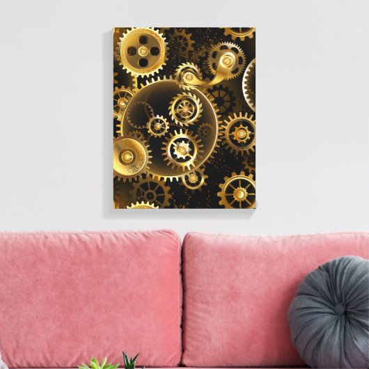 Naadloze Steampunk Brass Gears Canvas Afdruk (Insitu (Woonkamer))