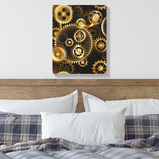 Naadloze Steampunk Brass Gears Canvas Afdruk (Insitu (Slaapkamer))