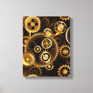 Naadloze Steampunk Brass Gears Canvas Afdruk