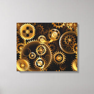 Naadloze Steampunk Brass Gears Canvas Afdruk