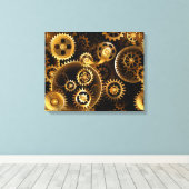 Naadloze Steampunk Brass Gears Canvas Afdruk (Insitu (Houten vloer))