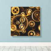 Naadloze Steampunk Brass Gears Canvas Afdruk (Insitu (Houten vloer))