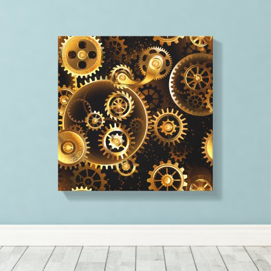 Naadloze Steampunk Brass Gears Canvas Afdruk (Insitu (Houten vloer))