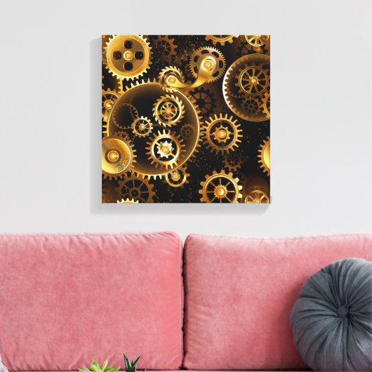 Naadloze Steampunk Brass Gears Canvas Afdruk (Insitu (Woonkamer))