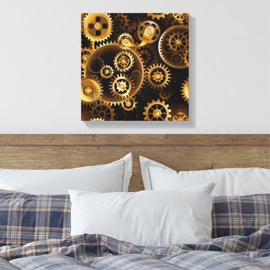 Naadloze Steampunk Brass Gears Canvas Afdruk (Insitu (Slaapkamer))
