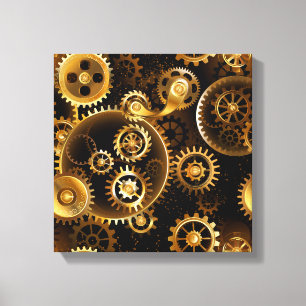 Naadloze Steampunk Brass Gears Canvas Afdruk
