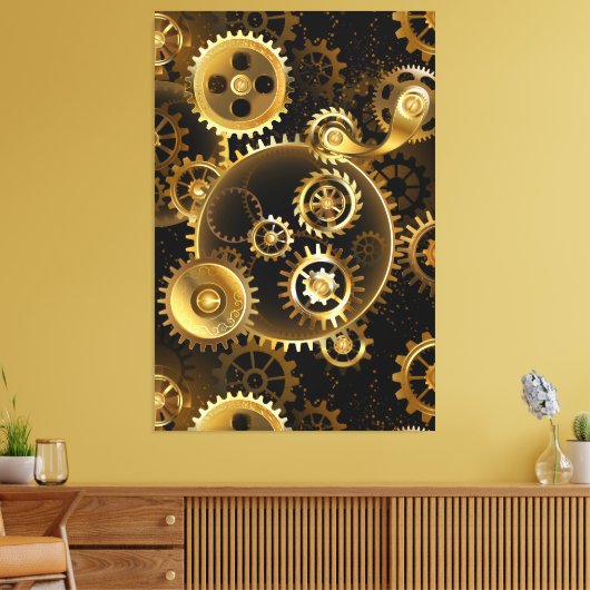 Naadloze Steampunk Brass Gears Canvas Afdruk (Insitu (Woonkamer))
