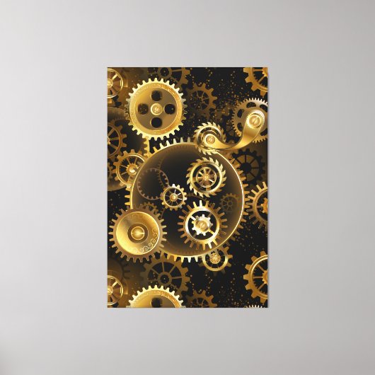 Naadloze Steampunk Brass Gears Canvas Afdruk (Voorkant)