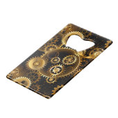 Naadloze Steampunk Brass Gears Creditkaart Flessenopener (Voorkant Gekanteld)