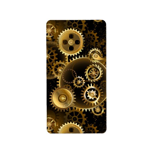 Naadloze Steampunk Brass Gears Etiket (Voorkant)