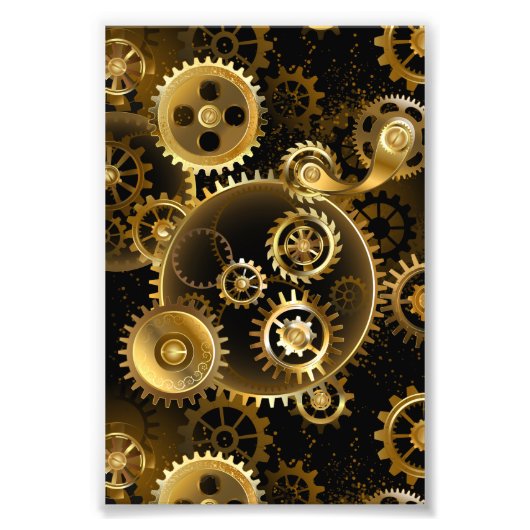 Naadloze Steampunk Brass Gears Foto Afdruk (Voorkant)