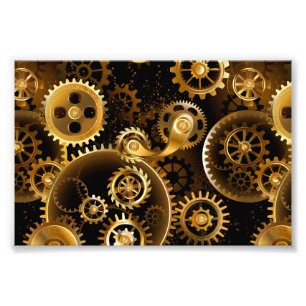 Naadloze Steampunk Brass Gears Foto Afdruk