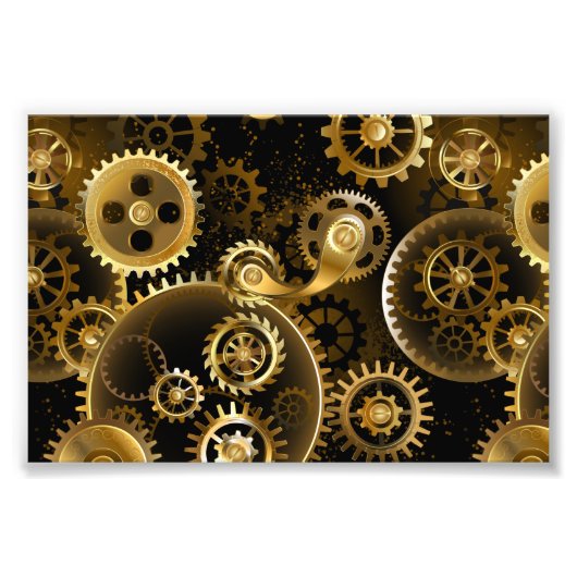 Naadloze Steampunk Brass Gears Foto Afdruk (Voorkant)
