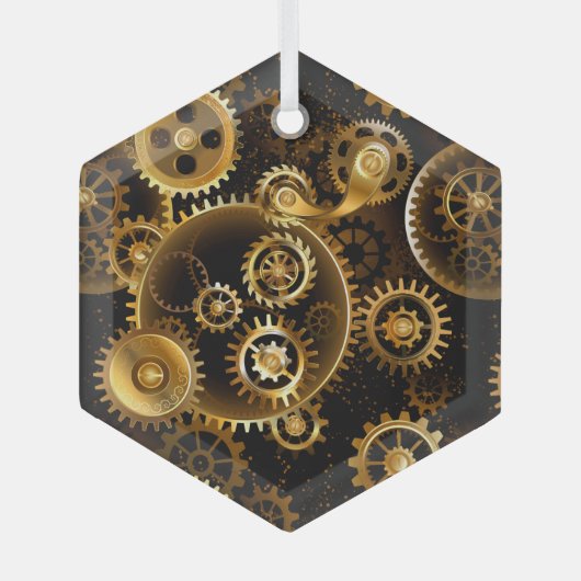 Naadloze Steampunk Brass Gears Glas Ornament (Voorkant)