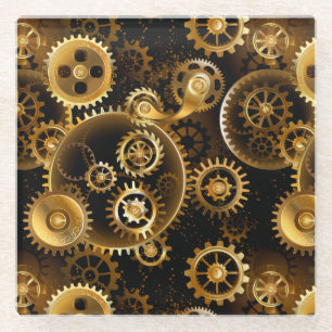 Naadloze Steampunk Brass Gears Glazen Onderzetter