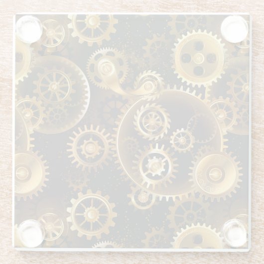 Naadloze Steampunk Brass Gears Glazen Onderzetter (Achterkant)