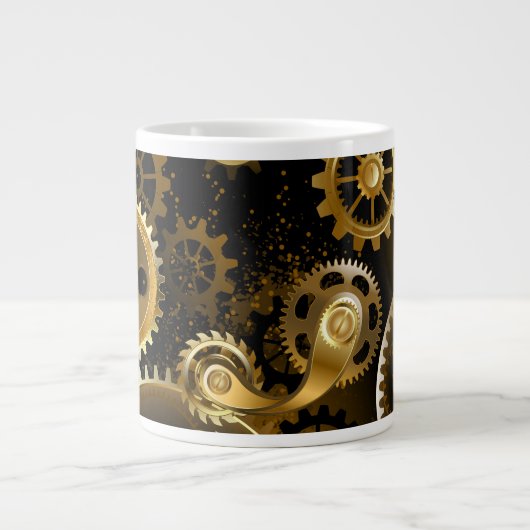 Naadloze Steampunk Brass Gears Grote Koffiekop (Voorkant)