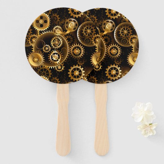 Naadloze Steampunk Brass Gears Handwaaier (Voorkant en achterkant)