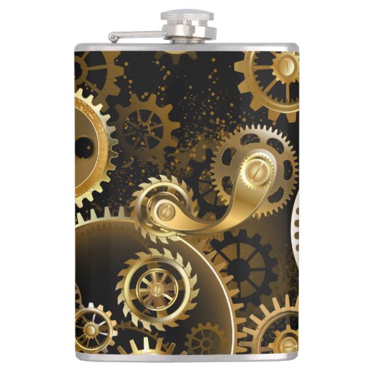 Naadloze Steampunk Brass Gears Heupfles (Voorkant)