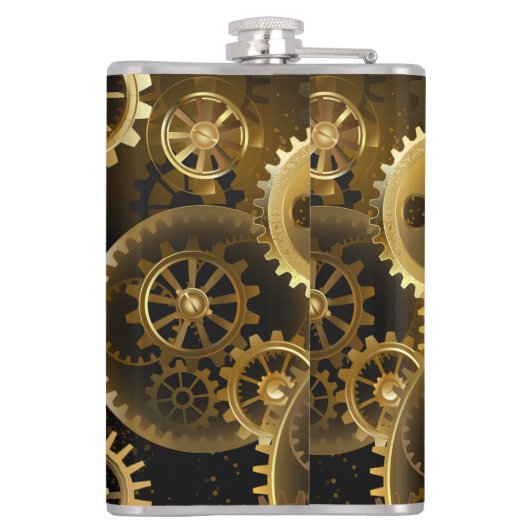 Naadloze Steampunk Brass Gears Heupfles (Achterkant)