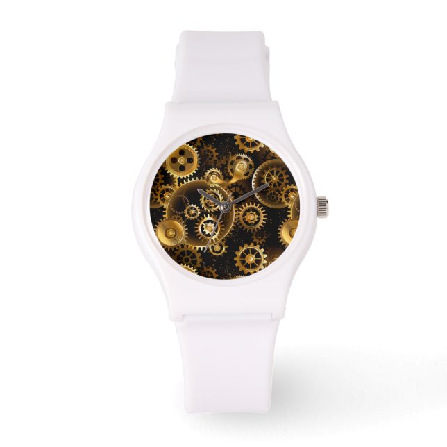 Naadloze Steampunk Brass Gears Horloge (Voorkant)