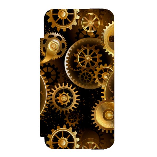 Naadloze Steampunk Brass Gears Incipio iPhone Portemonnee Hoesje (Voorkant Agenda)