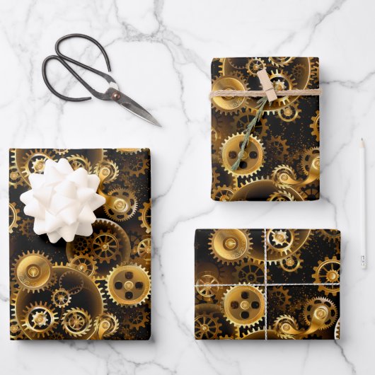 Naadloze Steampunk Brass Gears Inpakpapier Vel (Voorkant)