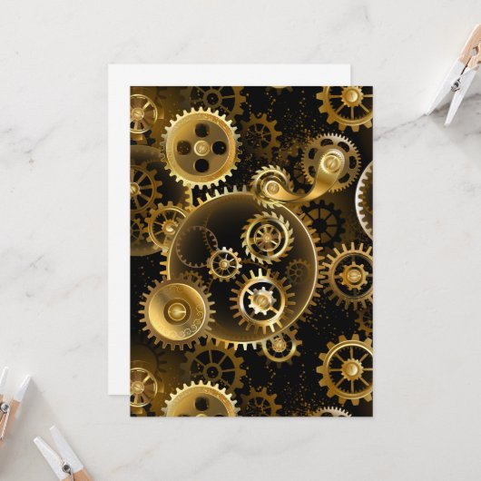 Naadloze Steampunk Brass Gears Kaart (Voorkant / Achterkant in situ)