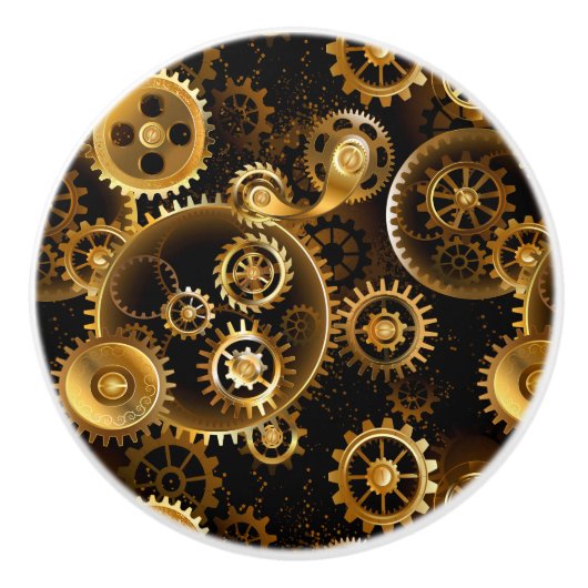 Naadloze Steampunk Brass Gears Keramische Knop (Voorkant)
