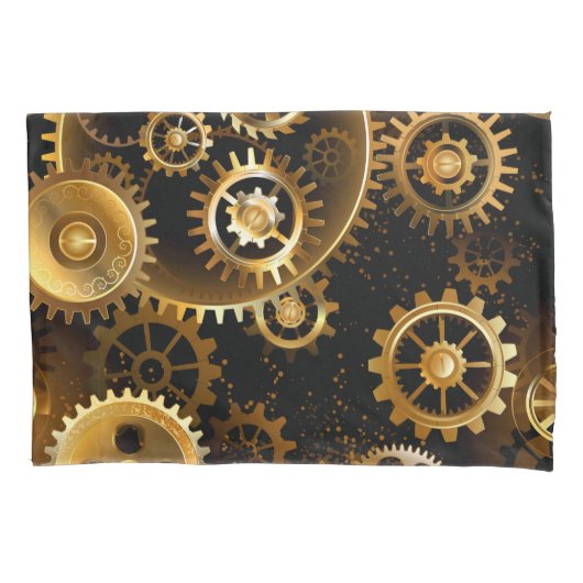Naadloze Steampunk Brass Gears Kussensloop (Voorkant-Links)