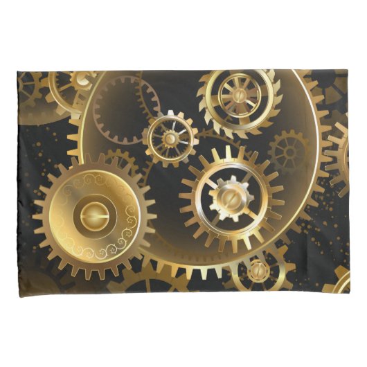 Naadloze Steampunk Brass Gears Kussensloop (Voorkant-Rechts)