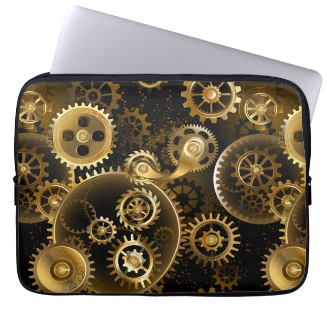 Naadloze Steampunk Brass Gears Laptop Sleeve (Voorkant)