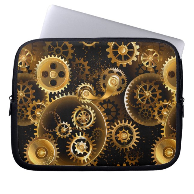 Naadloze Steampunk Brass Gears Laptop Sleeve (Voorkant)