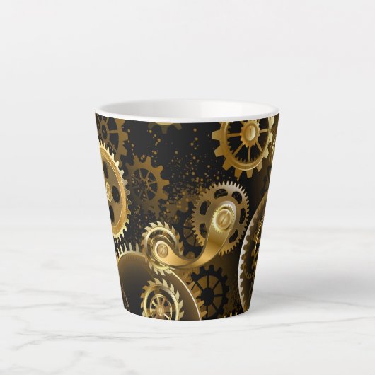 Naadloze Steampunk Brass Gears Latte Mok (Voorkant)