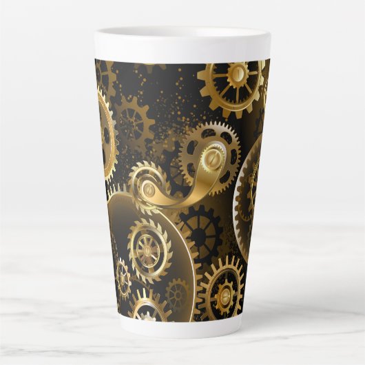 Naadloze Steampunk Brass Gears Latte Mok (Voorkant)