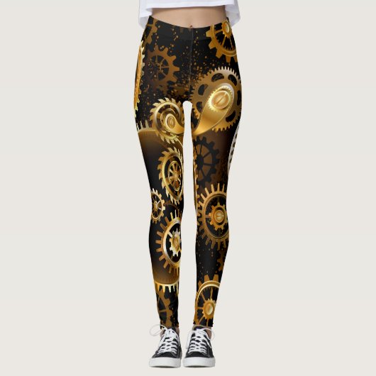 Naadloze Steampunk Brass Gears Leggings (Voorkant)