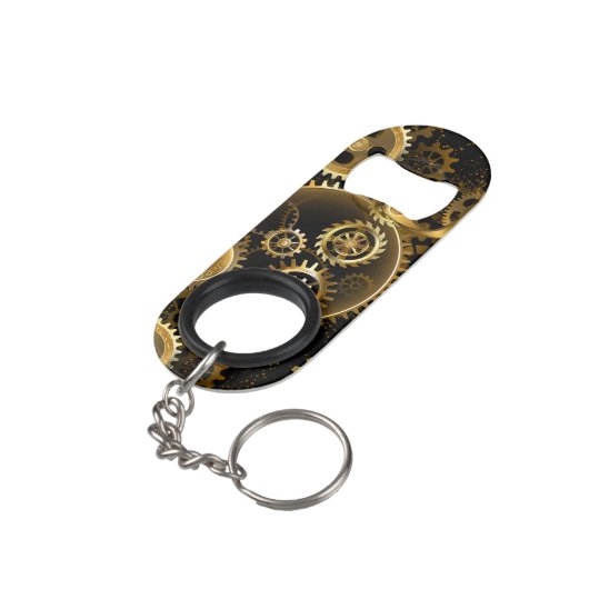 Naadloze Steampunk Brass Gears Mini Flessenopener (Achterkant Gekanteld)