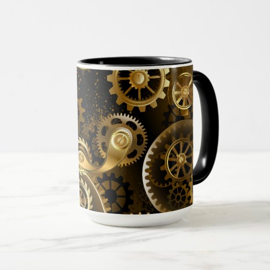 Naadloze Steampunk Brass Gears Mok (Voorkant rechts)