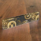 Naadloze Steampunk Brass Gears Naambordje (Zijkant)