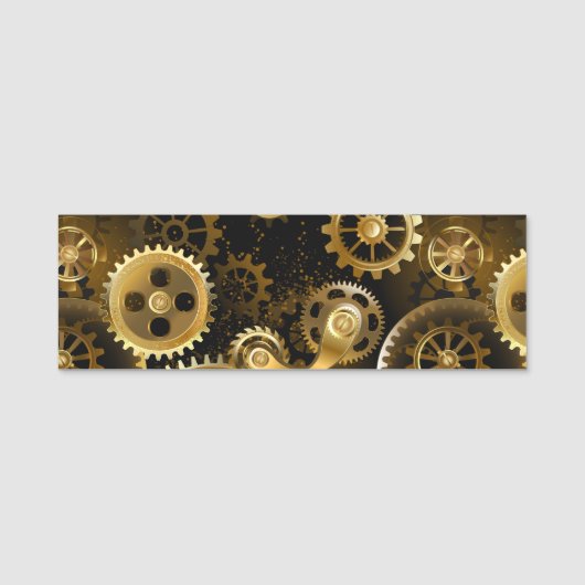 Naadloze Steampunk Brass Gears Naamplaatje (Voorkant)