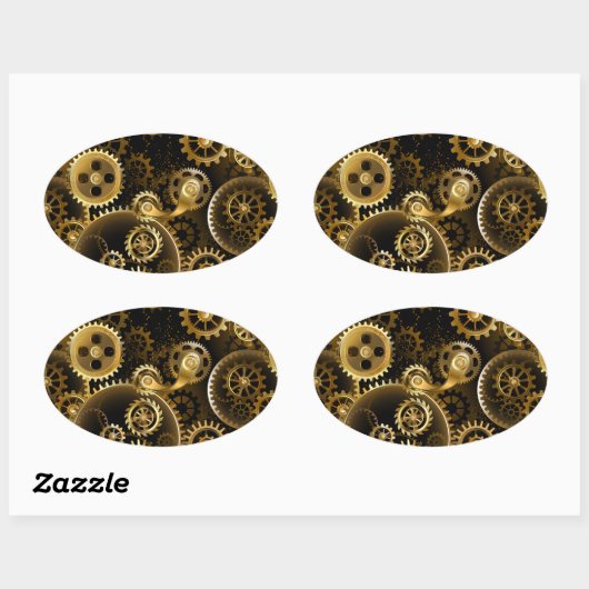 Naadloze Steampunk Brass Gears Ovale Sticker (Vel)